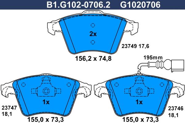 Galfer B1.G102-0706.2 - Тормозные колодки, дисковые, комплект autodnr.net