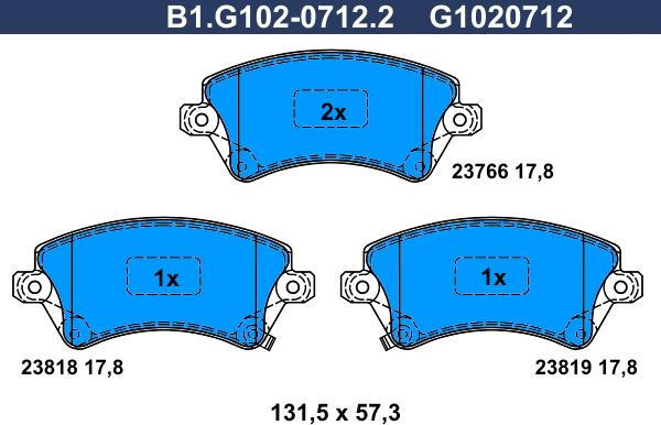 Galfer B1.G102-0712.2 - Тормозные колодки, дисковые, комплект avtokuzovplus.com.ua