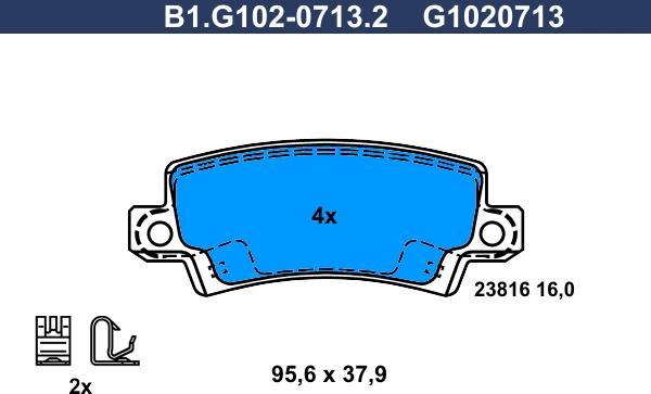 Galfer B1.G102-0713.2 - Тормозные колодки, дисковые, комплект avtokuzovplus.com.ua