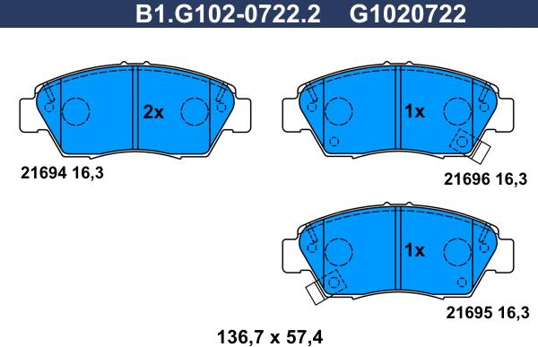 Galfer B1.G102-0722.2 - Гальмівні колодки, дискові гальма autocars.com.ua