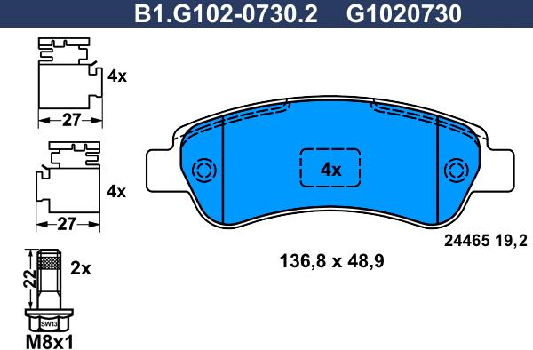 Galfer B1.G102-0730.2 - Тормозные колодки, дисковые, комплект autodnr.net