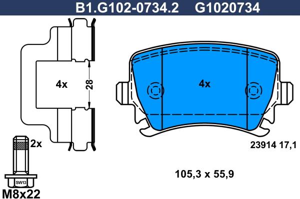 Galfer B1.G102-0734.2 - Гальмівні колодки, дискові гальма autocars.com.ua