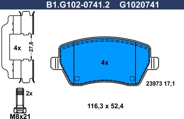 Galfer B1.G102-0741.2 - Тормозные колодки, дисковые, комплект avtokuzovplus.com.ua