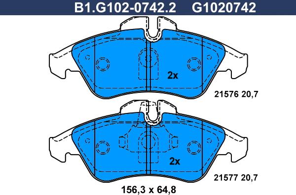 Galfer B1.G102-0742.2 - Гальмівні колодки, дискові гальма autocars.com.ua