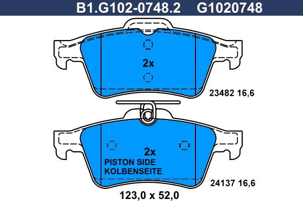 Galfer B1.G102-0748.2 - Тормозные колодки, дисковые, комплект avtokuzovplus.com.ua