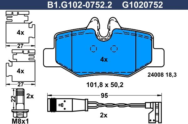 Galfer B1.G102-0752.2 - Тормозные колодки, дисковые, комплект avtokuzovplus.com.ua