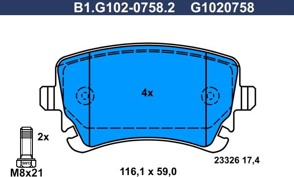 Galfer B1.G102-0758.2 - Гальмівні колодки, дискові гальма autocars.com.ua