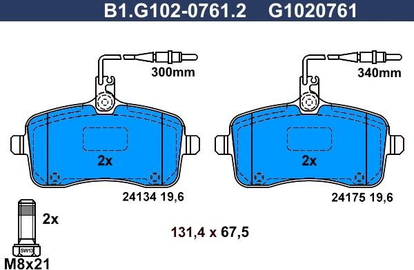 Galfer B1.G102-0761.2 - Тормозные колодки, дисковые, комплект avtokuzovplus.com.ua