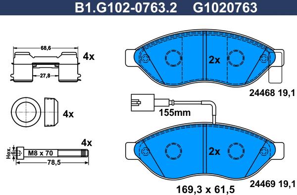 Galfer B1.G102-0763.2 - Тормозные колодки, дисковые, комплект avtokuzovplus.com.ua