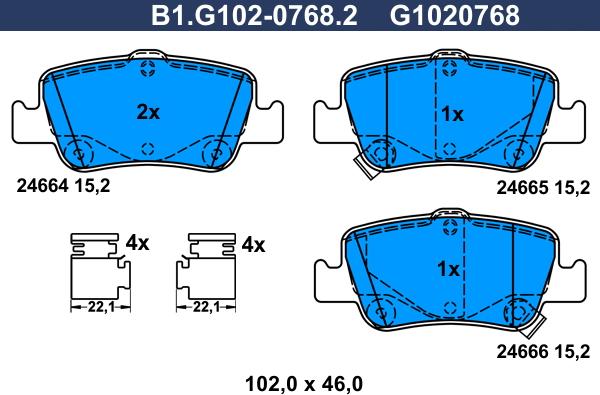 Galfer B1.G102-0768.2 - Тормозные колодки, дисковые, комплект avtokuzovplus.com.ua