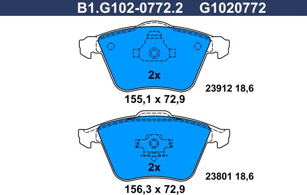 Galfer B1.G102-0772.2 - Гальмівні колодки, дискові гальма autocars.com.ua