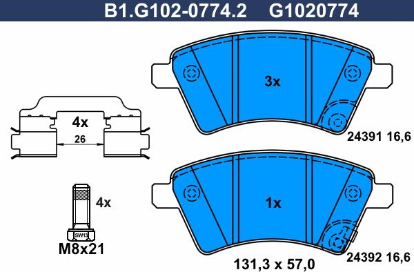 Galfer B1.G102-0774.2 - Гальмівні колодки, дискові гальма autocars.com.ua