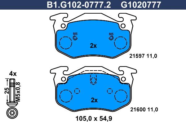 Galfer B1.G102-0777.2 - Гальмівні колодки, дискові гальма autocars.com.ua