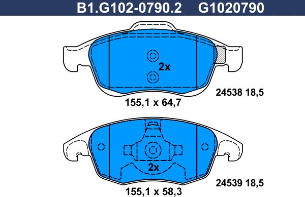 Galfer B1.G102-0790.2 - Гальмівні колодки, дискові гальма autocars.com.ua