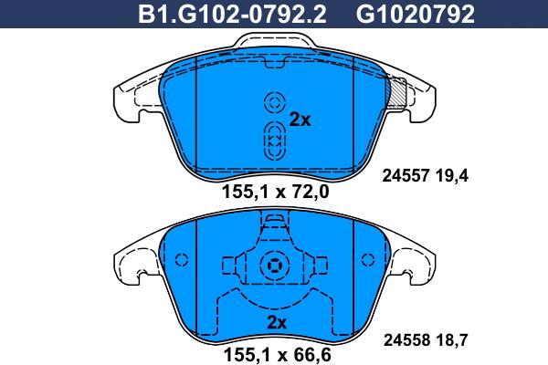 Galfer B1.G102-0792.2 - Тормозные колодки, дисковые, комплект avtokuzovplus.com.ua