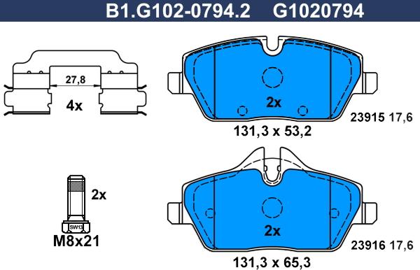 Galfer B1.G102-0794.2 - Гальмівні колодки, дискові гальма autocars.com.ua