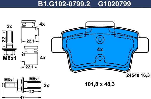 Galfer B1.G102-0799.2 - Тормозные колодки, дисковые, комплект avtokuzovplus.com.ua