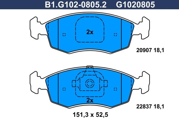 Galfer B1.G102-0805.2 - Гальмівні колодки, дискові гальма autocars.com.ua