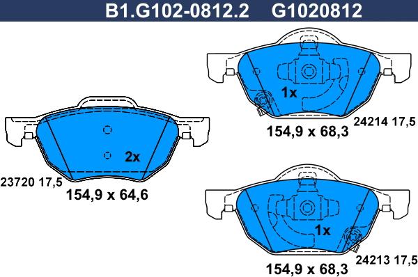 Galfer B1.G102-0812.2 - Тормозные колодки, дисковые, комплект avtokuzovplus.com.ua