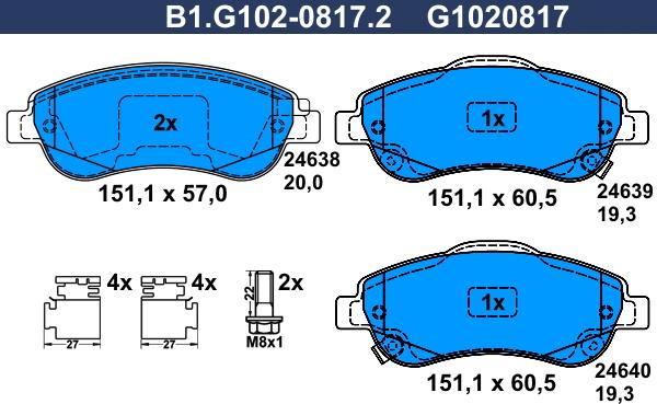 Galfer B1.G102-0817.2 - Гальмівні колодки, дискові гальма autocars.com.ua