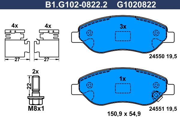 Galfer B1.G102-0822.2 - Гальмівні колодки, дискові гальма autocars.com.ua