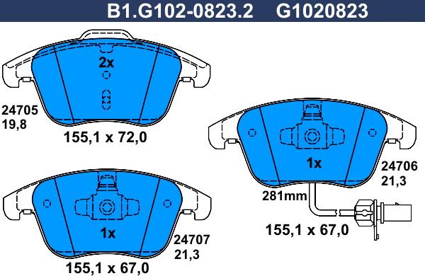 Galfer B1.G102-0823.2 - Гальмівні колодки, дискові гальма autocars.com.ua