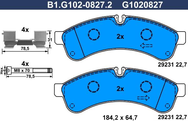 Galfer B1.G102-0827.2 - Гальмівні колодки, дискові гальма autocars.com.ua