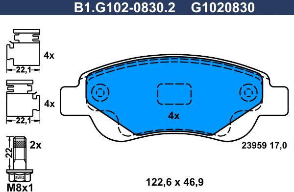 Galfer B1.G102-0830.2 - Тормозные колодки, дисковые, комплект avtokuzovplus.com.ua