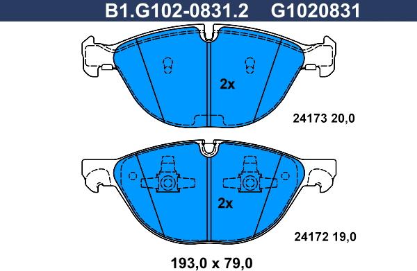 Galfer B1.G102-0831.2 - Тормозные колодки, дисковые, комплект avtokuzovplus.com.ua