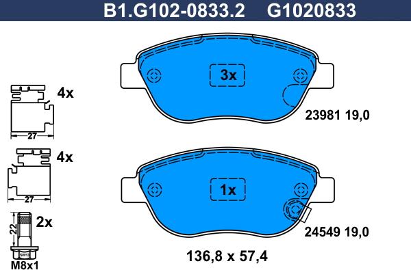 Galfer B1.G102-0833.2 - Гальмівні колодки, дискові гальма autocars.com.ua