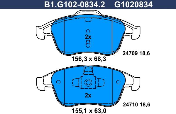 Galfer B1.G102-0834.2 - Гальмівні колодки, дискові гальма autocars.com.ua