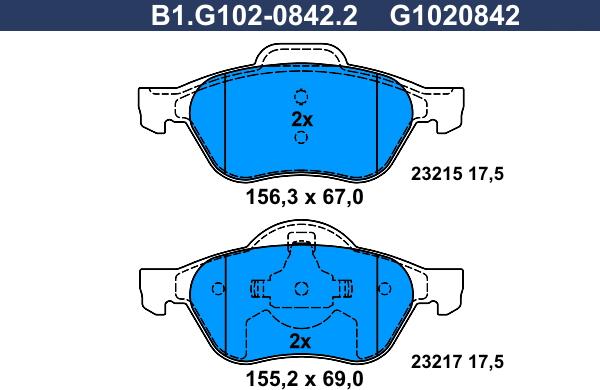Galfer B1.G102-0842.2 - Гальмівні колодки, дискові гальма autocars.com.ua