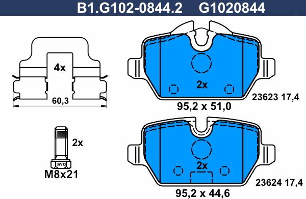 Galfer B1.G102-0844.2 - Тормозные колодки, дисковые, комплект avtokuzovplus.com.ua