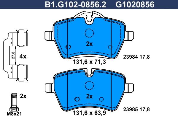 Galfer B1.G102-0856.2 - Гальмівні колодки, дискові гальма autocars.com.ua