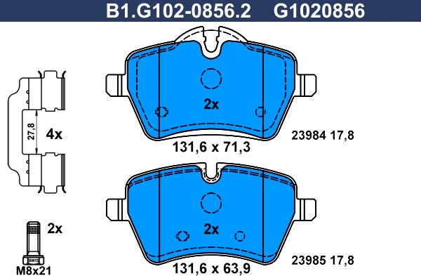 Galfer B1.G102-0856.2 - Тормозные колодки, дисковые, комплект avtokuzovplus.com.ua