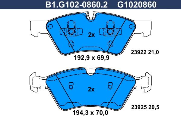 Galfer B1.G102-0860.2 - Гальмівні колодки, дискові гальма autocars.com.ua