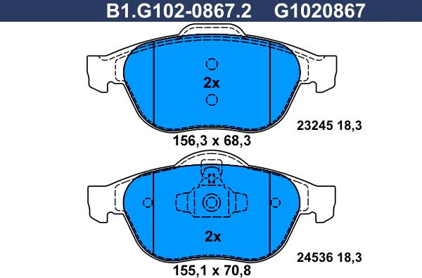 Galfer B1.G102-0867.2 - Гальмівні колодки, дискові гальма autocars.com.ua