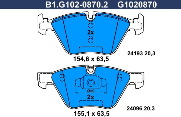 Galfer B1.G102-0870.2 - Тормозные колодки, дисковые, комплект avtokuzovplus.com.ua