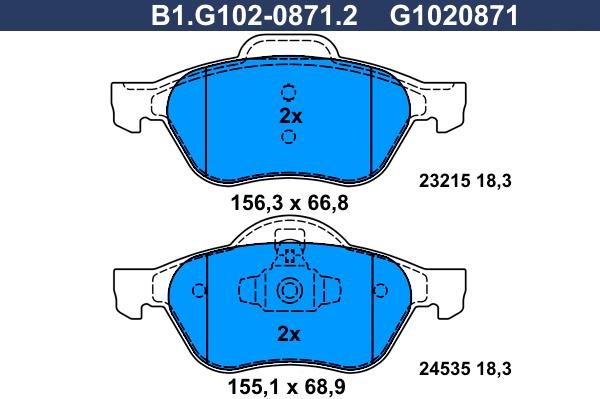 Galfer B1.G102-0871.2 - Гальмівні колодки, дискові гальма autocars.com.ua