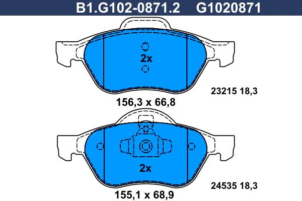 Galfer B1.G102-0871.2 - Тормозные колодки, дисковые, комплект avtokuzovplus.com.ua