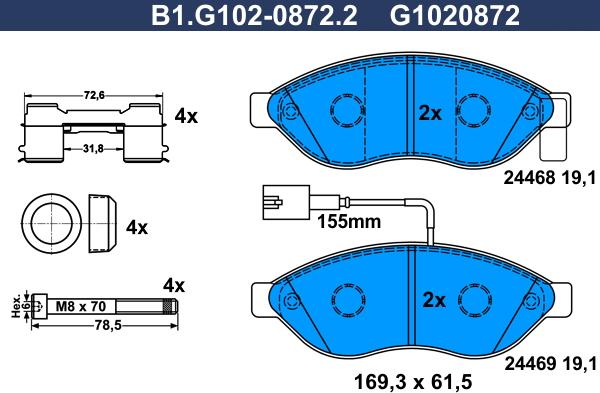 Galfer B1.G102-0872.2 - Тормозные колодки, дисковые, комплект autodnr.net