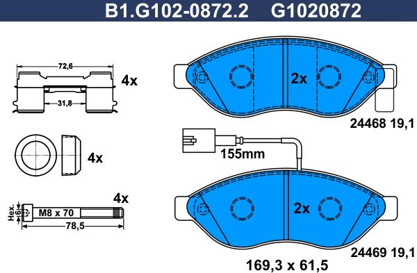 Galfer B1.G102-0872.2 - Тормозные колодки, дисковые, комплект avtokuzovplus.com.ua