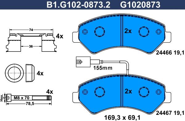 Galfer B1.G102-0873.2 - Тормозные колодки, дисковые, комплект autodnr.net