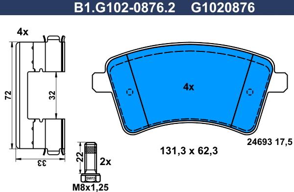 Galfer B1.G102-0876.2 - Тормозные колодки, дисковые, комплект avtokuzovplus.com.ua