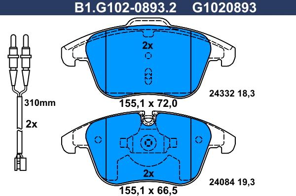 Galfer B1.G102-0893.2 - Гальмівні колодки, дискові гальма autocars.com.ua
