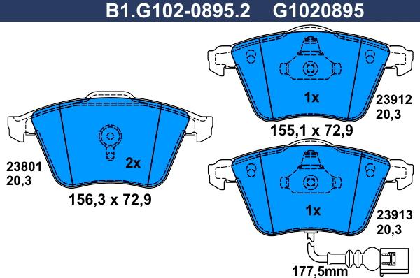 Galfer B1.G102-0895.2 - Тормозные колодки, дисковые, комплект avtokuzovplus.com.ua