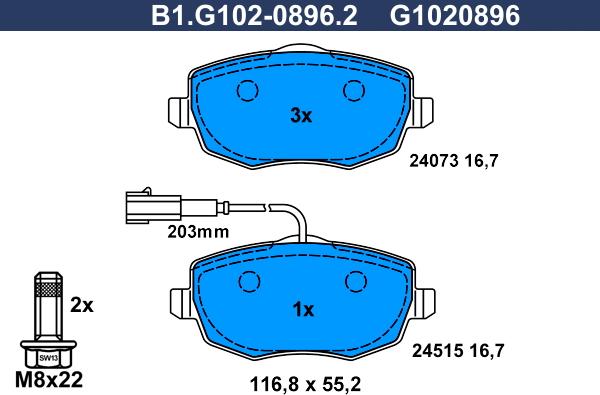 Galfer B1.G102-0896.2 - Гальмівні колодки, дискові гальма autocars.com.ua