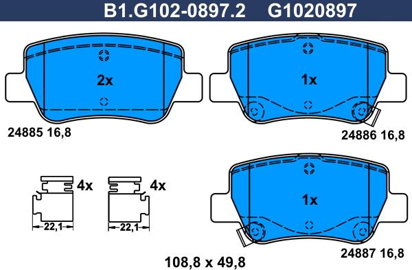 Galfer B1.G102-0897.2 - Тормозные колодки, дисковые, комплект avtokuzovplus.com.ua