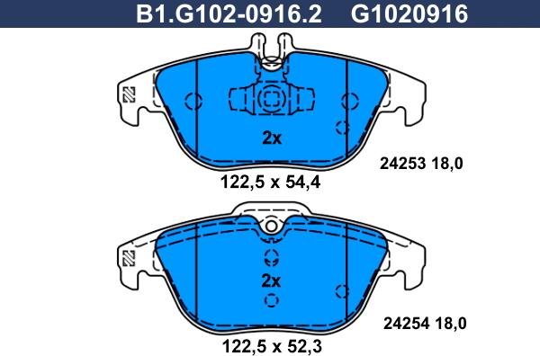 Galfer B1.G102-0916.2 - Гальмівні колодки, дискові гальма autocars.com.ua