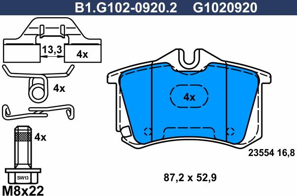Galfer B1.G102-0920.2 - Тормозные колодки, дисковые, комплект avtokuzovplus.com.ua